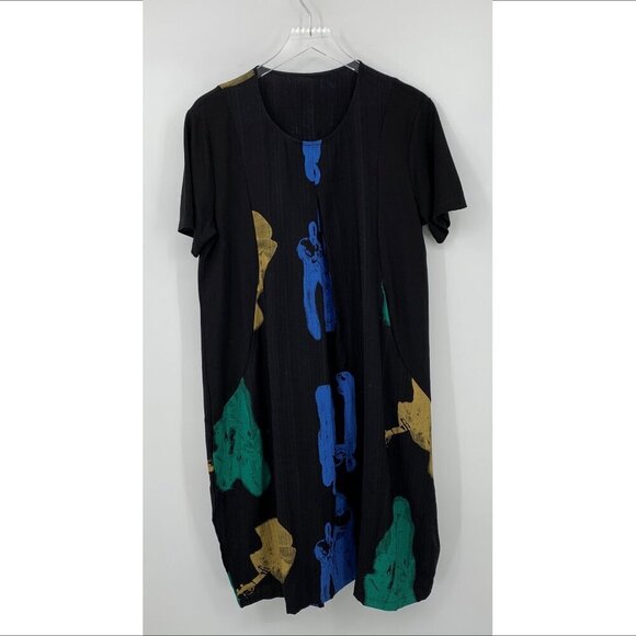 Simply Vanite a-line shift dress black Lagenlook Thermal image silhouette Large - Picture 1 of 4